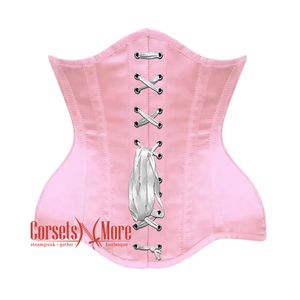 Plus size Baby Pink Satin Burlesque Gothic Front Lace Waist Training Underbust Corset