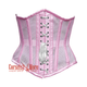 Plus Size  Baby Pink Mesh Satin Stripes Burlesque Gothic Front Lace Waist Training Underbust Corset