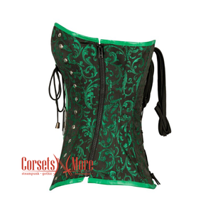 Green And Black Brocade Leather Belt Gothic Waist Training Steampunk Overbust Corset