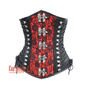 Plus Size Black And Red Satin Net Overlay Gothic Waist Training Steampunk Underbust Corset