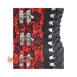 Plus Size Black And Red Satin Net Overlay Gothic Waist Training Steampunk Underbust Corset