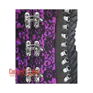 Purple And Black Satin Net Overlay Gothic Waist Training Steampunk Underbust Corset