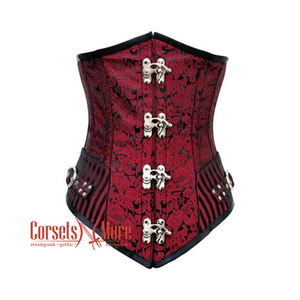 Plus Size  Red And Black Brocade Gothic Waist Training Underbust Corset