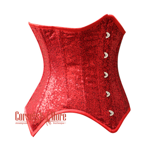 Plus Size Red Burlesque Sequins Underbust Gothic Corset Bustier Waist Training Top