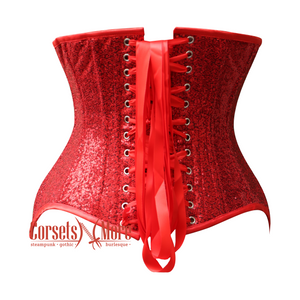 Red Burlesque Sequins Underbust Gothic Corset Bustier Waist Training Top