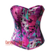 Plus Size Purple Printed Satin Gothic Waist Training Costume Overbust Corset