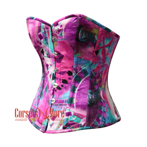 Plus Size Purple Printed Satin Gothic Waist Training Costume Overbust Corset