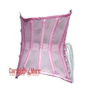 Plus Size Pink Satin Mesh With Front Close Long Underbust Corset