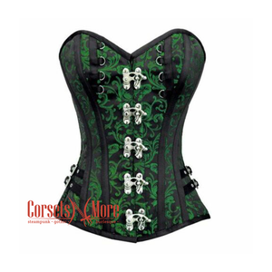 Plus Size Green And Black Brocade Overbust Corset