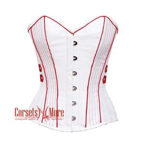 White Satin With Red Thread Design Overbust Corset Top