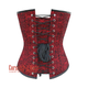 Plus Size Red And Black Brocade Black Cotton Overbust Corset
