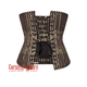 Brown and Golden Brocade With Front Silver Busk Gothic Long Underbust  Corset