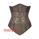 Plus Size Brown and Golden Brocade With Antique Zipper Gothic Long Underbust Corset