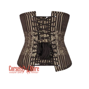 Brown and Golden Brocade With Antique Zipper Gothic Long Underbust Corset