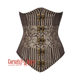 Brown and Golden Brocade With Front Clasps Gothic Long  Underbust Waist Training Bustier Corset