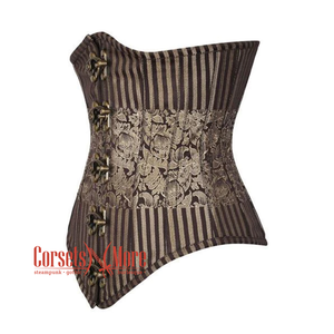 Brown and Golden Brocade With Front Clasps Gothic Long  Underbust Waist Training Bustier Corset