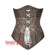 Plus Size Brown and Golden Brocade With White Lace Gothic Long Underbust Corset