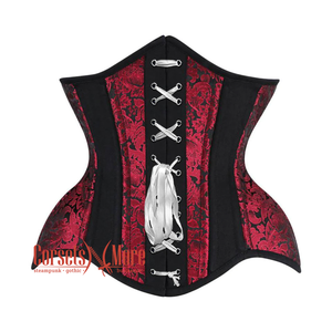 Plus Size Red and Black Brocade Black Cotton With White Ribbon Gothic Underbust Corset