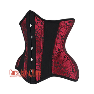Red and Black Brocade Black Cotton With Front Silver Busk Gothic Underbust Corset