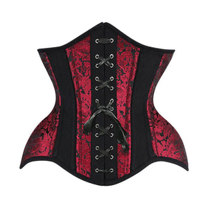 Red And Black Brocade Black Cotton With Front Lace Gothic Underbust Corset