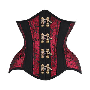 Red and Black Brocade Black Cotton With Front Clasps Gothic Underbust Corset