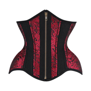 Red and Black Brocade Black Cotton With Antique Zipper Gothic Underbust Corset