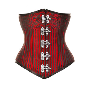 Red Brocade Double Boned Front Clasps Long Underbust Steampunk Corset