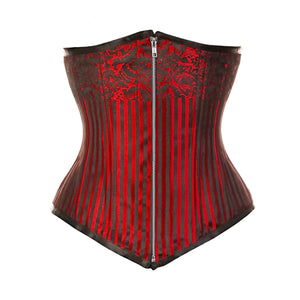 Red Brocade Double Boned Front Zipper Long Underbust Steampunk Corset