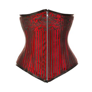 Plus Size Red Brocade Double Boned Front Zipper Long Underbust Steampunk Corset