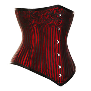 Red Brocade Double Boned Long Underbust Steampunk Corset