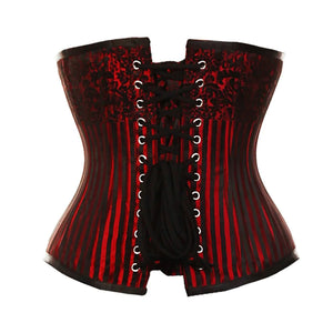 Red Brocade Double Boned Long Underbust Steampunk Corset