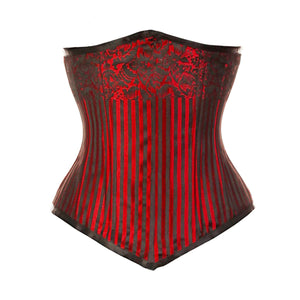 Red Brocade Double Boned Long Front Close Underbust Steampunk Corset