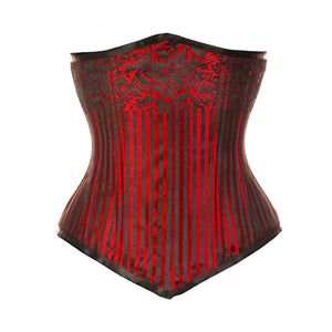 Plus Size Red Brocade Double Boned Long Front Close Underbust Steampunk Corset