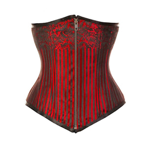 Plus Size Red Brocade Double Boned Antique Zipper Long Underbust Steampunk Corset