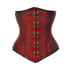 Plus Size Red Brocade Double Boned Front Antique Clasps Long Underbust Steampunk Corset