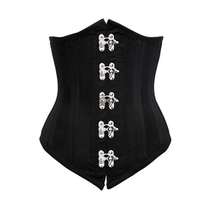 Plus Size Black Cotton Mesh Double Boned Front Clasps Long Underbust Steampunk Corset