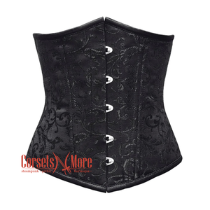 Plus Size Black Brocade Double Boned Underbust Gothic Corset