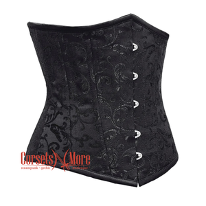 Plus Size Black Brocade Double Boned Underbust Gothic Corset