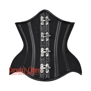 Plus Size Black Cotton Steel Boned Faux leather Underbust Gothic Corset