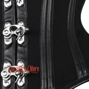 Black Cotton Steel Boned Faux leather Underbust Gothic Corset