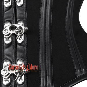 Plus Size Black Cotton Steel Boned Faux leather Underbust Gothic Corset