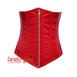Plus Size Red PVC Leather Front Zipper Long Underbust Steampunk Corset