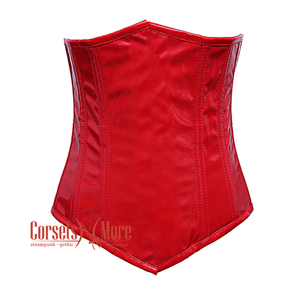 Red PVC Leather Long Underbust Steampunk Corset