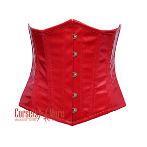 Red PVC Leather Front Antique Busk Underbust Steampunk Corset