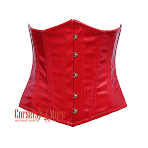 Plus Size Red PVC Leather Front Antique Busk Underbust Steampunk Corset