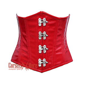 Plus Size Red PVC Leather Front Clasps Underbust Steampunk Corset