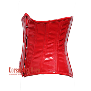 Red PVC Leather Front Busk Underbust Steampunk Corset