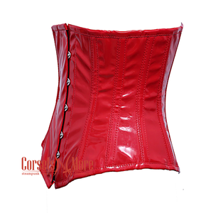 Red PVC Leather Front Busk V Shape Underbust Steampunk Corset