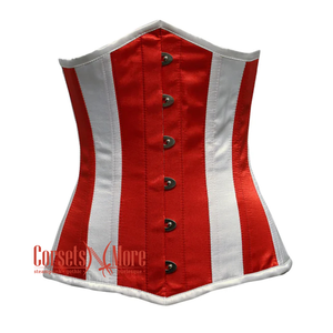 Steampunk Red White Satin Long Pointed Underbust Corset