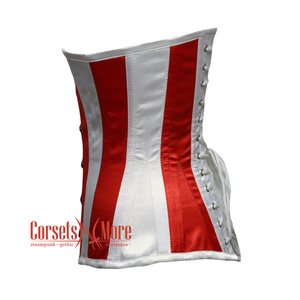 Steampunk Red White Satin Long Pointed Underbust Corset